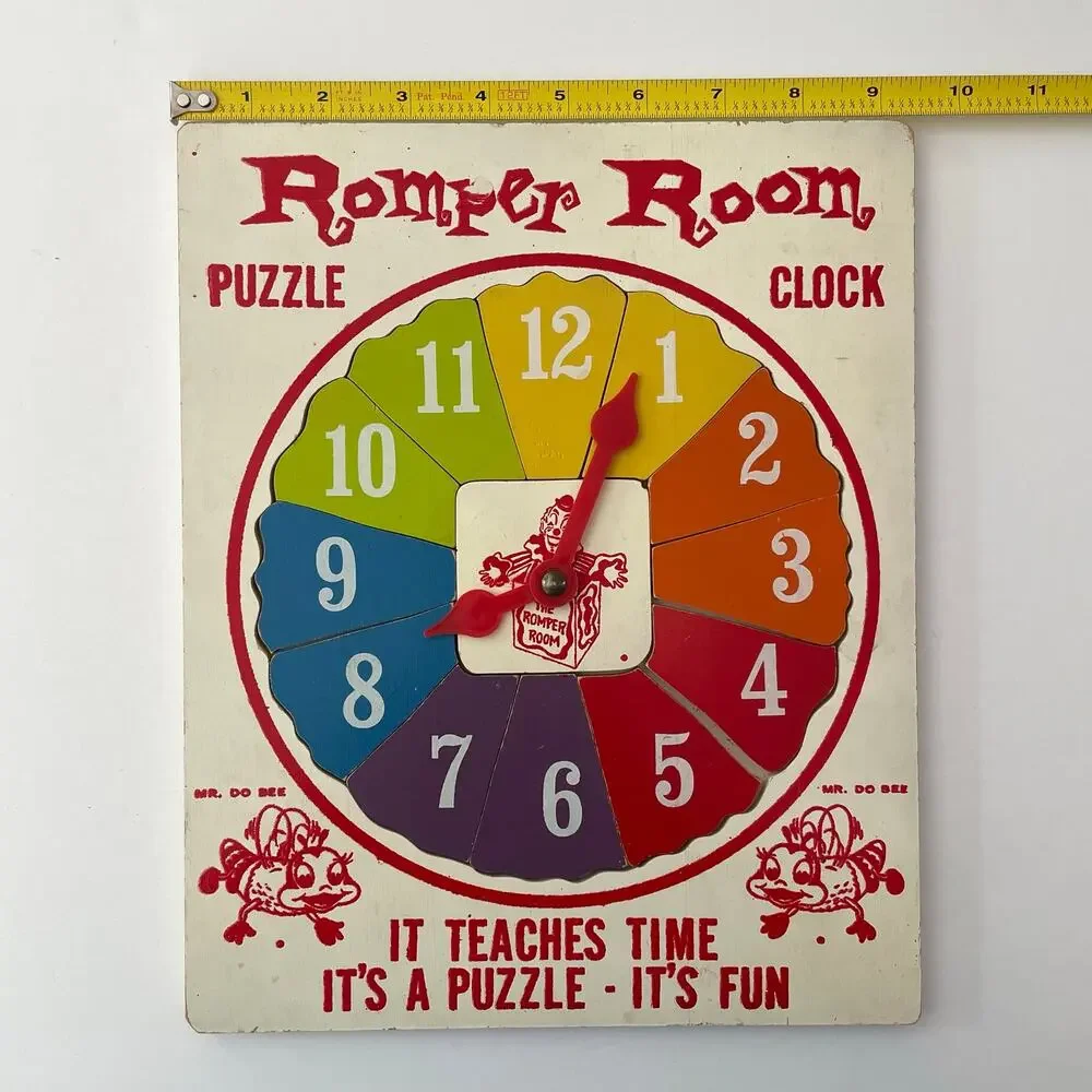 Vintage Romper Room Wood Clock Puzzle Clown and Do Bees Rainbow Rare